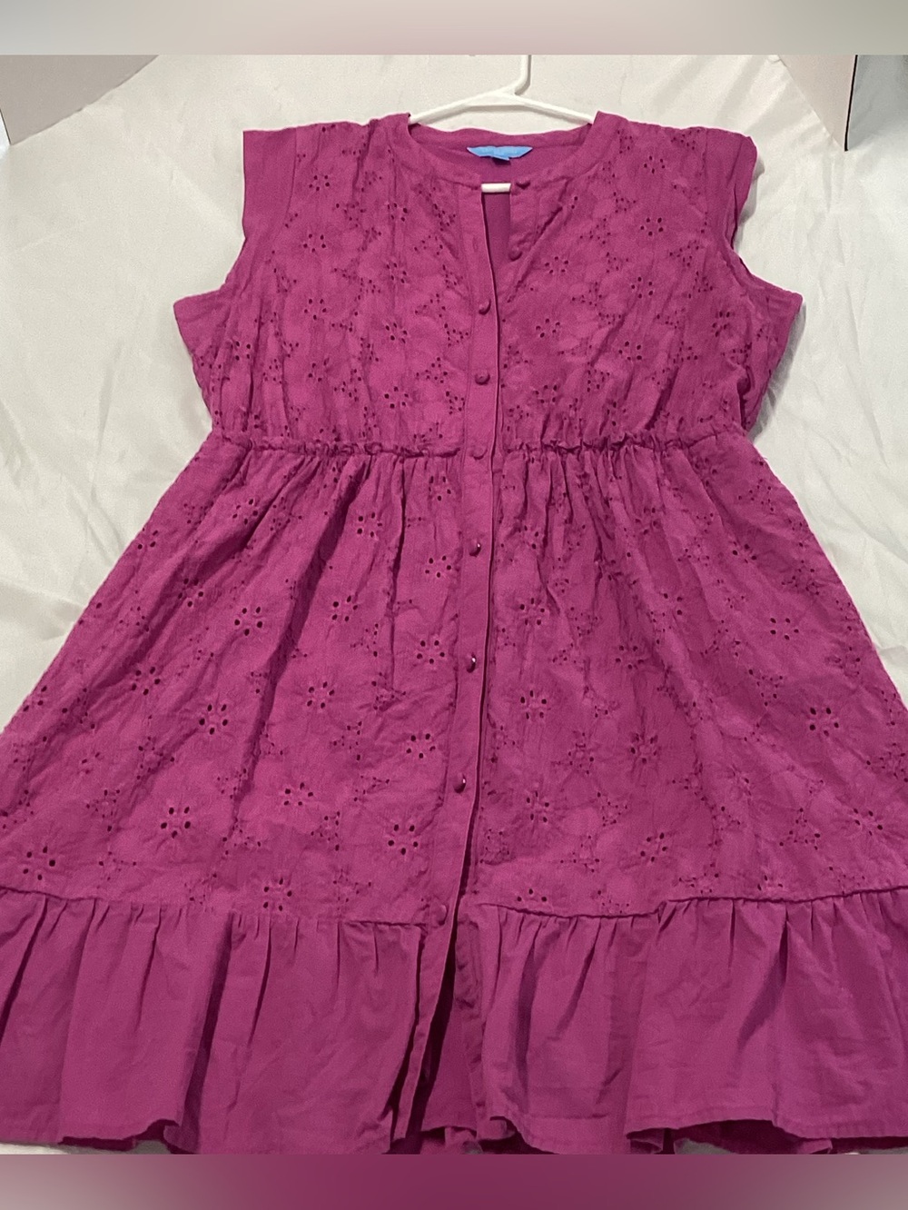 Draper James Fuchsia Eyelet Button-Front  Ruffle Dress